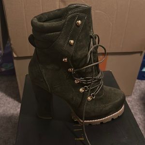 Army green suede lace up boots. Sexy with camouflage anything!